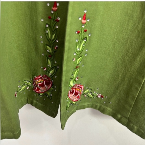 Suzanne Somers Green Jacket with Floral Embroidery Size Large NWT - Picture 3 of 5